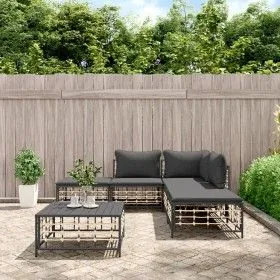 Gartenmöbel-Set 6-teilig anthrazitfarbene Kissen PE-Rattan von vidaXL, Outdoor-Sofas - Ref: Foro24-3186759, Preis: 417,26 €, ...