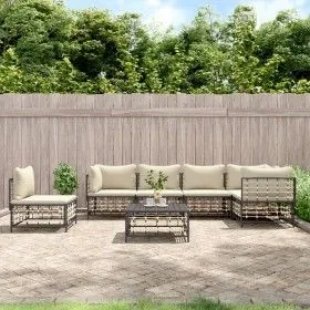 Gartenmöbel-Set 7-teilig und anthrazitgraue PE-Rattankissen von vidaXL, Outdoor-Sofas - Ref: Foro24-3186766, Preis: 567,80 €,...