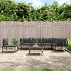 Set muebles de jardín 7 pzas y cojines ratán PE gris antracita de vidaXL, Sofás de exterior - Ref: Foro24-3186767, Precio: 55...