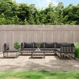 Gartenmöbel-Set 8-teilig und anthrazitfarbene PE-Rattan-Kissen von vidaXL, Outdoor-Sofas - Ref: Foro24-3186769, Preis: 635,94...