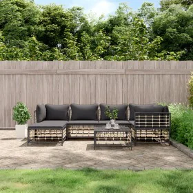Set muebles de jardín 7 pzas y cojines ratán PE gris antracita de vidaXL, Sofás de exterior - Ref: Foro24-3186773, Precio: 54...