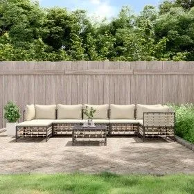 Gartenmöbel-Set 8-teilig und anthrazitfarbene PE-Rattan-Kissen von vidaXL, Outdoor-Sofas - Ref: Foro24-3186776, Preis: 626,40...