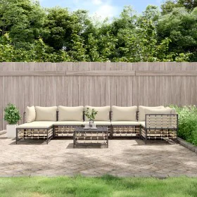 Juego de muebles de jardín 8 pzas y cojines ratán PE antracita de vidaXL, Sofás de exterior - Ref: Foro24-3186776, Precio: 62...