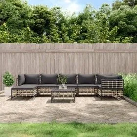 Juego de muebles de jardín 8 pzas y cojines ratán PE antracita de vidaXL, Sofás de exterior - Ref: Foro24-3186777, Precio: 61...