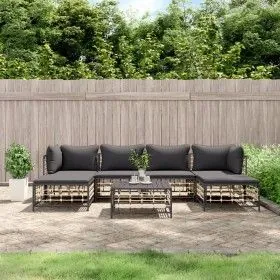 Set muebles de jardín 7 pzas y cojines ratán PE gris antracita de vidaXL, Sofás de exterior - Ref: Foro24-3186781, Precio: 50...