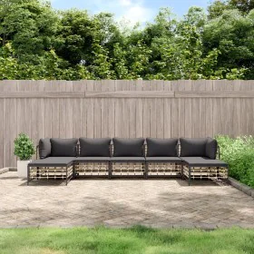 Set muebles de jardín 7 pzas y cojines ratán PE gris antracita de vidaXL, Sofás de exterior - Ref: Foro24-3186783, Precio: 50...