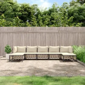 Set muebles de jardín 7 pzas y cojines ratán PE gris antracita de vidaXL, Sofás de exterior - Ref: Foro24-3186782, Precio: 51...