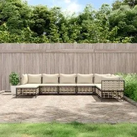 Gartenmöbel-Set 8-teilig und anthrazitfarbene PE-Rattan-Kissen von vidaXL, Outdoor-Sofas - Ref: Foro24-3186790, Preis: 649,43...
