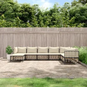 Juego de muebles de jardín 8 pzas y cojines ratán PE antracita de vidaXL, Sofás de exterior - Ref: Foro24-3186790, Precio: 64...