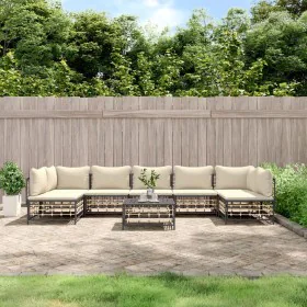 Juego de muebles de jardín 8 pzas y cojines ratán PE antracita de vidaXL, Sofás de exterior - Ref: Foro24-3186794, Precio: 63...