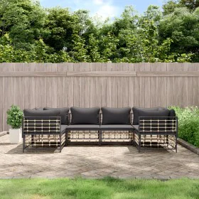 Gartenmöbel-Set 6-teilig anthrazitfarbene Kissen PE-Rattan von vidaXL, Outdoor-Sofas - Ref: Foro24-3186797, Preis: 496,57 €, ...