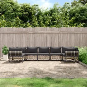 Gartenmöbel-Set 7-teilig und anthrazitgraue PE-Rattankissen von vidaXL, Outdoor-Sofas - Ref: Foro24-3186801, Preis: 569,85 €,...