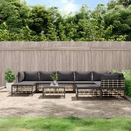 Garden furniture set 10 pieces and anthracite PE rattan cushions by vidaXL, Outdoor sofas - Ref: Foro24-3186809, Price: 792,0...
