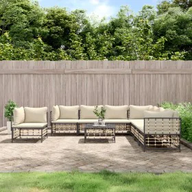 Juego de muebles de jardín 9 pzas y cojines ratán PE antracita de vidaXL, Sofás de exterior - Ref: Foro24-3186810, Precio: 77...