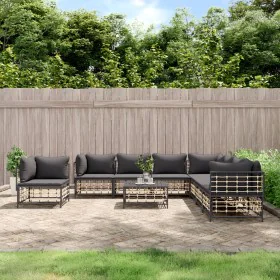 Juego de muebles de jardín 9 pzas y cojines ratán PE antracita de vidaXL, Sofás de exterior - Ref: Foro24-3186811, Precio: 76...