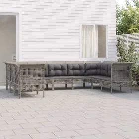 Set de muebles de jardín 9 pzas y cojines ratán sintético gris de vidaXL, Conjuntos de jardín - Ref: Foro24-3187566, Precio: ...