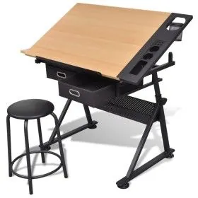 Mesa de dibujo inclinable con 2 cajones y taburete de vidaXL, Mesas para arte y dibujo - Ref: Foro24-20087, Precio: 201,92 €,...