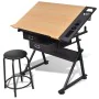 Mesa de dibujo inclinable con 2 cajones y taburete de vidaXL, Mesas para arte y dibujo - Ref: Foro24-20087, Precio: 201,92 €,...