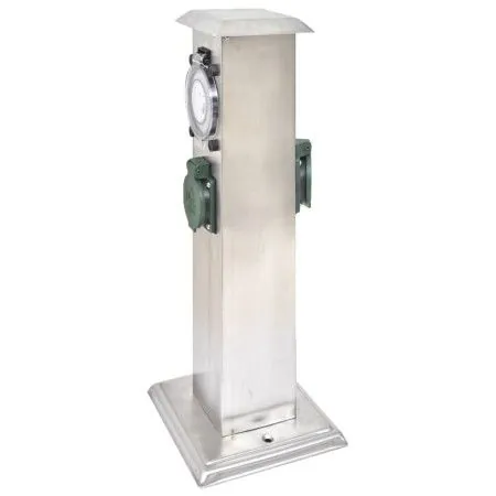 Edelstahlsäule mit Stecker und Zeitschaltuhr für den Garten von vidaXL, Steckdosen - Ref: Foro24-41237, Preis: 54,05 €, Rabat...