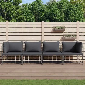 Garden furniture set 4 pieces and anthracite PE rattan cushions by vidaXL, Outdoor sofas - Ref: Foro24-3186699, Price: 322,97...