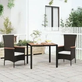 Mesa de jardín ratán PE negro y superficie madera maciza acacia de vidaXL, Mesas de jardín - Ref: Foro24-319548, Precio: 129,...