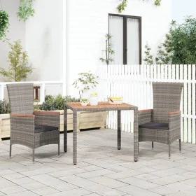 Mesa de jardín ratán PE gris y superficie madera maciza acacia de vidaXL, Mesas de jardín - Ref: Foro24-319549, Precio: 92,37...