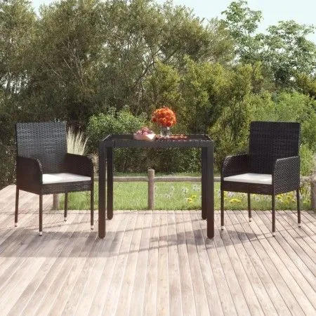 Mesa de jardín superficie de vidrio ratán PE negro 90x90x75 cm de vidaXL, Mesas de jardín - Ref: Foro24-319895, Precio: 111,6...