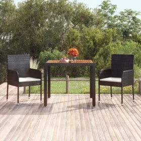 Mesa de jardín superficie de madera ratán PE negro 90x90x75 cm de vidaXL, Mesas de jardín - Ref: Foro24-319897, Precio: 155,4...