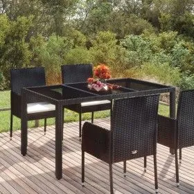 Mesa de jardín superficie de vidrio ratán PE negro 150x90x75 cm de vidaXL, Mesas de jardín - Ref: Foro24-319899, Precio: 174,...