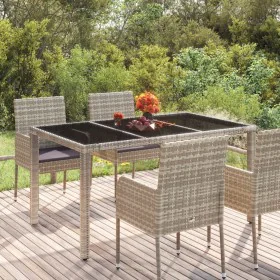 Mesa de jardín superficie de vidrio ratán PE gris 150x90x75 cm de vidaXL, Mesas de jardín - Ref: Foro24-319900, Precio: 166,1...