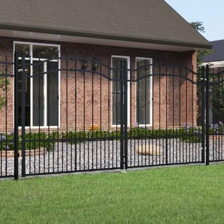 Black coated steel spear point fence gate 305x198cm by vidaXL, garden gates - Ref: Foro24-151097, Price: 443,61 €, Discount: %