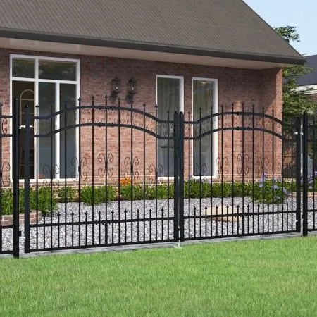 Black coated steel spear point fence gate 305x173cm by vidaXL, garden gates - Ref: Foro24-151096, Price: 362,14 €, Discount: %