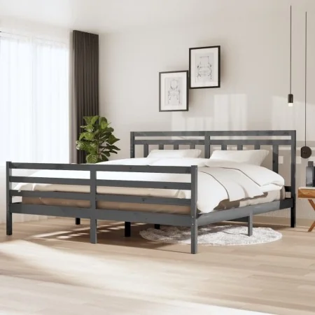 Estructura de cama de madera maciza gris 200x200 cm de vidaXL, Camas y somieres - Ref: Foro24-3100676, Precio: 166,68 €, Desc...