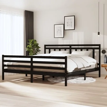 Estructura de cama de madera maciza negra 200x200 cm de vidaXL, Camas y somieres - Ref: Foro24-3100678, Precio: 166,75 €, Des...