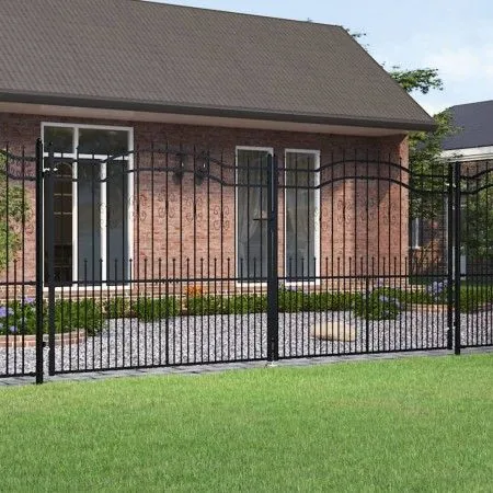 Black coated steel spear point fence gate 406x223 cm by vidaXL, garden gates - Ref: Foro24-151103, Price: 597,34 €, Discount: %