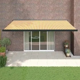 Toldo retráctil aluminio y tela amarillo y blanco 5x3 m de vidaXL, Toldos - Ref: Foro24-3154610, Precio: 817,29 €, Descuento: %