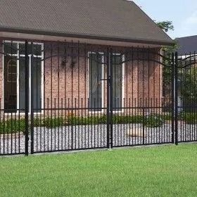 Black coated steel spear point fence gate 305x223cm by vidaXL, garden gates - Ref: Foro24-151098, Price: 501,77 €, Discount: %