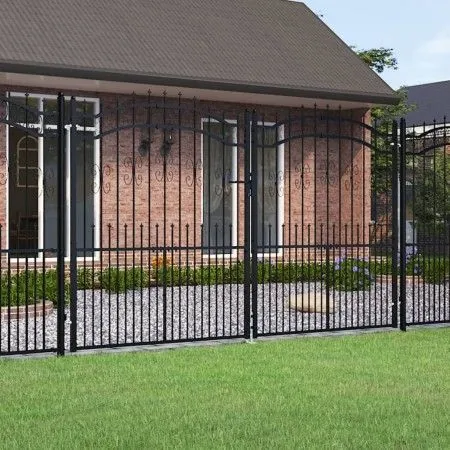 Black coated steel spear point fence gate 305x223cm by vidaXL, garden gates - Ref: Foro24-151098, Price: 501,77 €, Discount: %