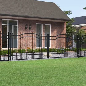 Black coated steel spear point fence gate 406x173 cm by vidaXL, garden gates - Ref: Foro24-151101, Price: 448,92 €, Discount: %