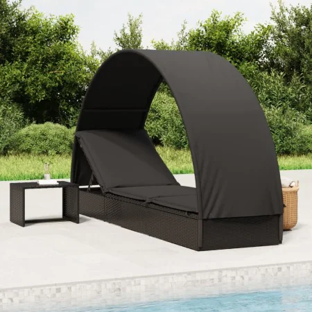 Tumbona con toldo redondo ratán sintético negro 211x57x140 cm de vidaXL, Tumbonas - Ref: Foro24-319644, Precio: 188,65 €, Des...