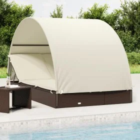 Tumbona 2 personas toldo redondo ratán PE marrón 211x112x140 cm de vidaXL, Tumbonas - Ref: Foro24-319653, Precio: 307,33 €, D...