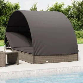 Tumbona 2 personas toldo redondo ratán PE gris 211x112x140 cm de vidaXL, Tumbonas - Ref: Foro24-319655, Precio: 300,91 €, Des...