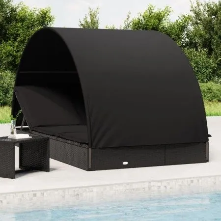 Tumbona 2 personas toldo redondo ratán PE negra 211x112x140 cm de vidaXL, Tumbonas - Ref: Foro24-319656, Precio: 303,23 €, De...