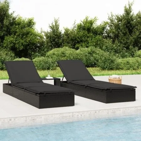 Tumbona 1 ud con cojín ratán sintético negro 201x55x62 cm de vidaXL, Tumbonas - Ref: Foro24-319632, Precio: 165,79 €, Descuen...