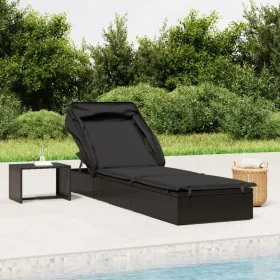Tumbona con toldo plegable ratán sintético negro 213x63x97cm de vidaXL, Tumbonas - Ref: Foro24-319640, Precio: 159,99 €, Desc...