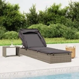 Tumbona con toldo plegable ratán sintético gris 213x63x97cm de vidaXL, Tumbonas - Ref: Foro24-319639, Precio: 190,85 €, Descu...