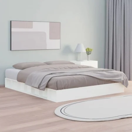 White solid wood bed frame 150x200 cm by vidaXL, Beds and slatted bases - Ref: Foro24-820672, Price: 111,49 €, Discount: %