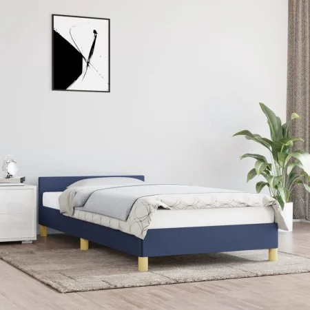 Bed frame with blue fabric headboard 100x200 cm by vidaXL, Beds and slatted bases - Ref: Foro24-347397, Price: 82,68 €, Disco...
