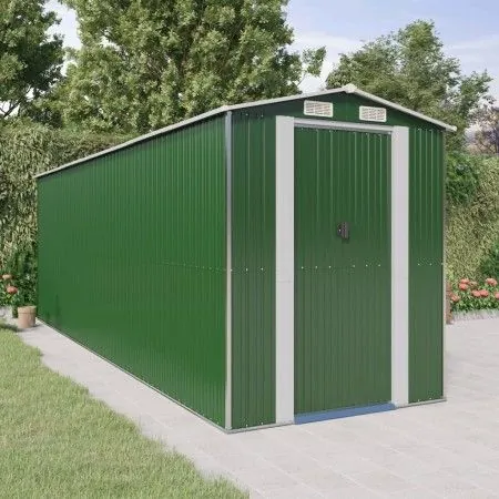Cobertizo de jardín acero galvanizado verde 192x606x223 cm de vidaXL, Cobertizos - Ref: Foro24-3147432, Precio: 802,18 €, Des...