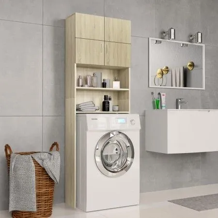 Armario de lavadora madera color roble sonoma 64x25,5x190 cm de vidaXL, Accesorios para lavadoras y secadoras - Ref: Foro24-8...